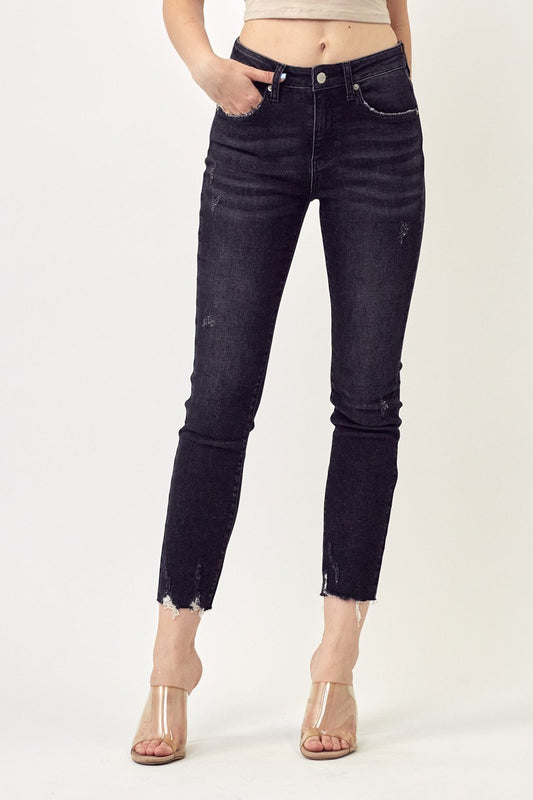 Mid Rise Raw Hem Skinny