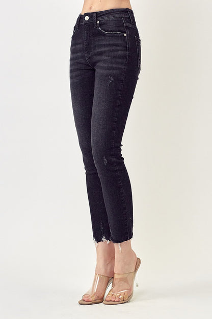 Mid Rise Raw Hem Skinny