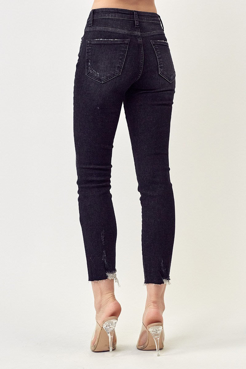 Mid Rise Raw Hem Skinny
