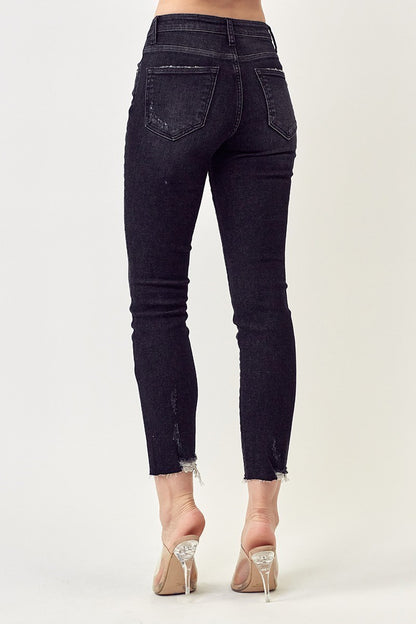 Mid Rise Raw Hem Skinny
