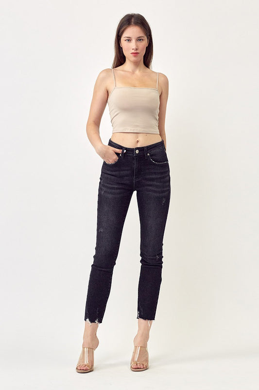 Mid Rise Raw Hem Skinny
