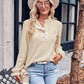 Textured Long Sleeve Blouse with Lace Detail