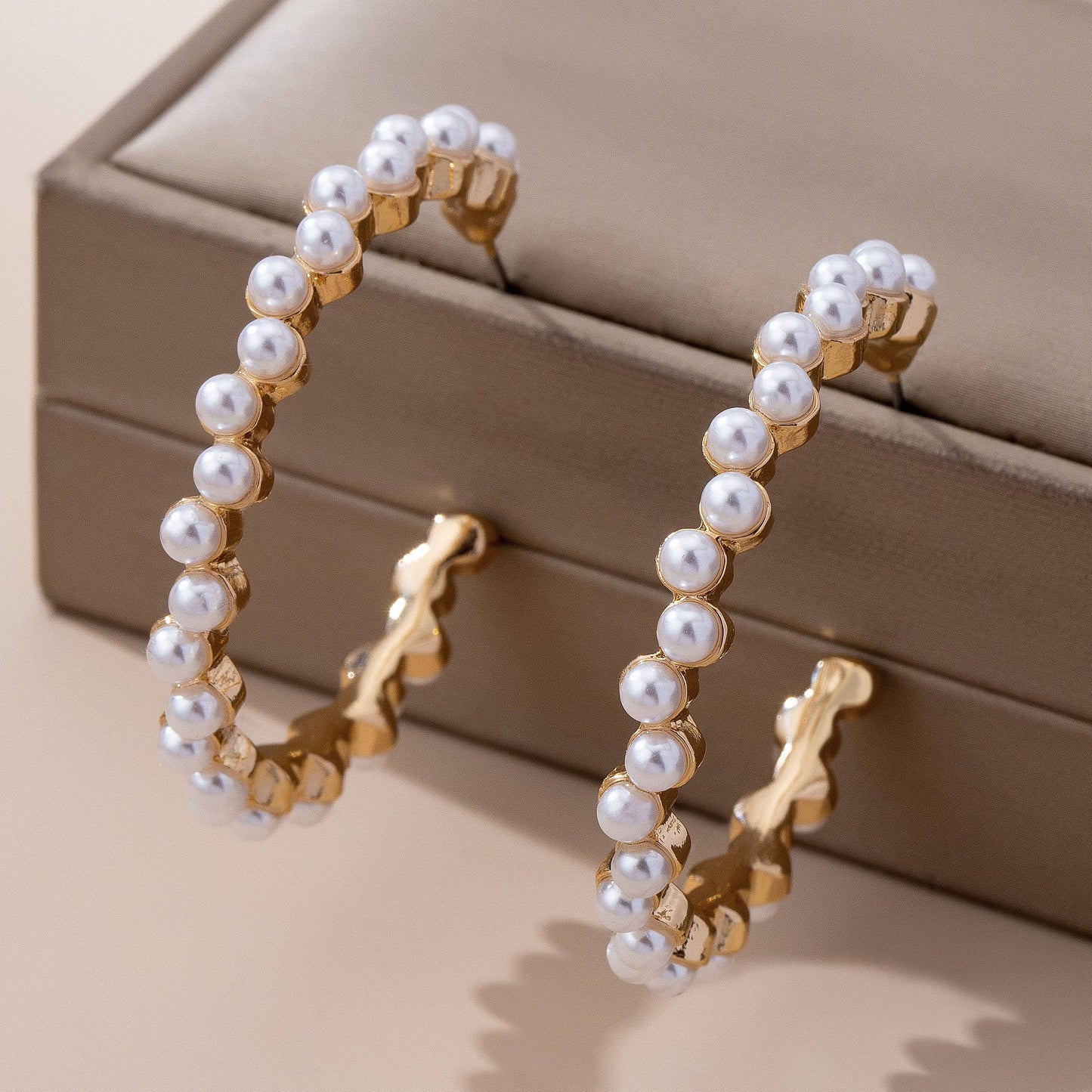 Pearl-Embellished Gold Hoop Earrings