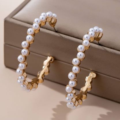Pearl-Embellished Gold Hoop Earrings