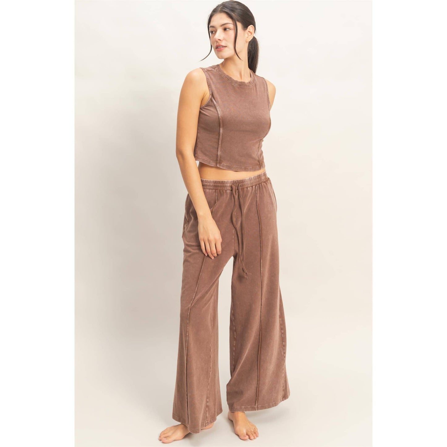 Mineral Washed Sleeveless Top & Wide Leg Pants Set
