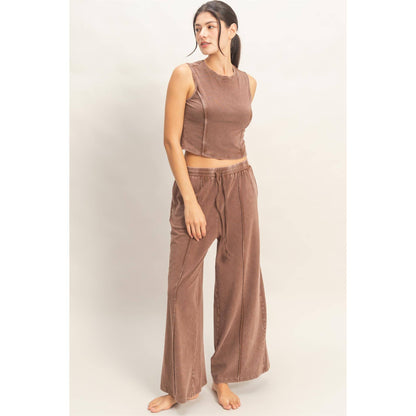 Mineral Washed Sleeveless Top & Wide Leg Pants Set