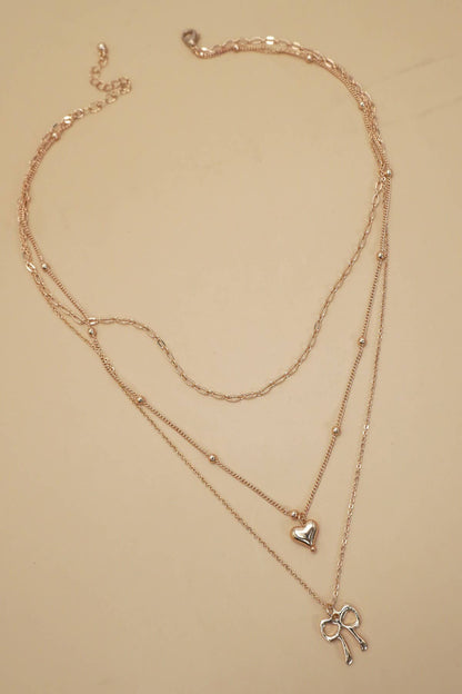 Multi-Layer Boa & Heart Charm Necklace
