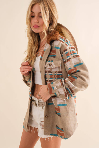 Jacquard Western Shirt Jacket - Southern Sassy Boutique