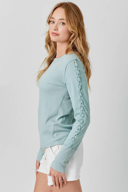 Ribbed Braided Sleeve Top - Southern Sassy Boutique