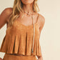 SUEDE PLEATED SLEEVELESS TOP AND SHORTS SET