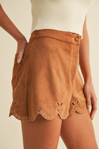 IP1396-A SUEDE EYELET SHORT PANTS - Southern Sassy Boutique