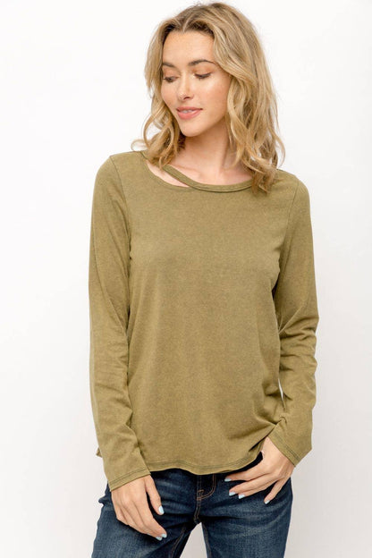 Cut-Out Long Sleeve Top - Southern Sassy Boutique