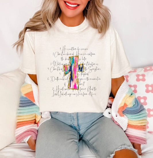 Watercolor Easter Script Cross Faith Graphic Tee - Southern Sassy Boutique