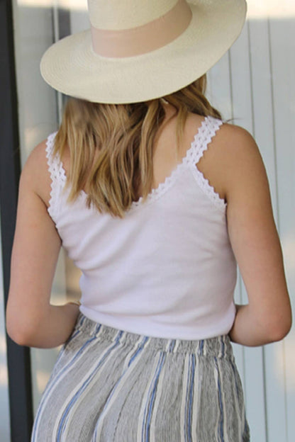 Lace Trim Rib Knit Cami Tank Top