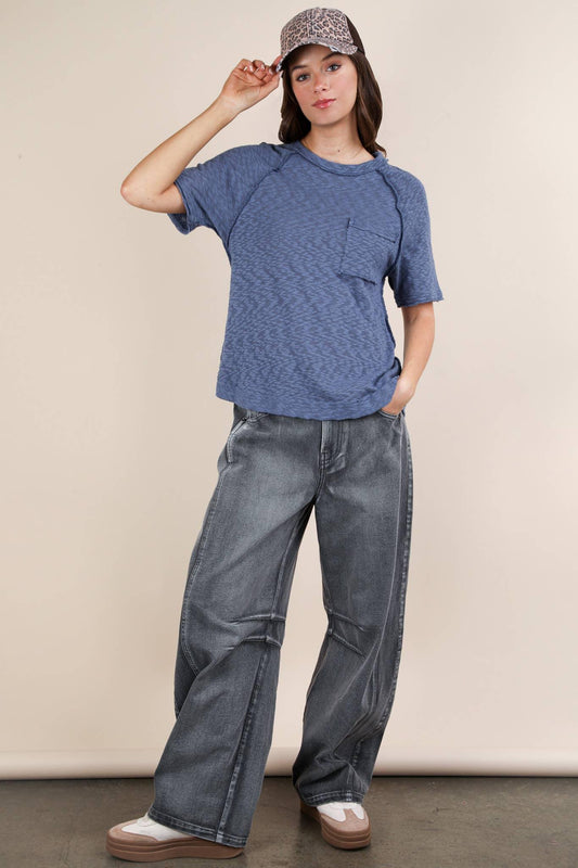 Solid Casual Knit Top with Patch Pocket - Southern Sassy Boutique
