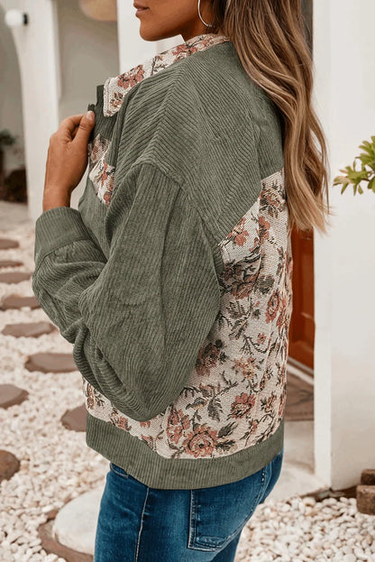 Ribbed Retro Floral Patchwork Shirt Style Jacket - Southern Sassy Boutique