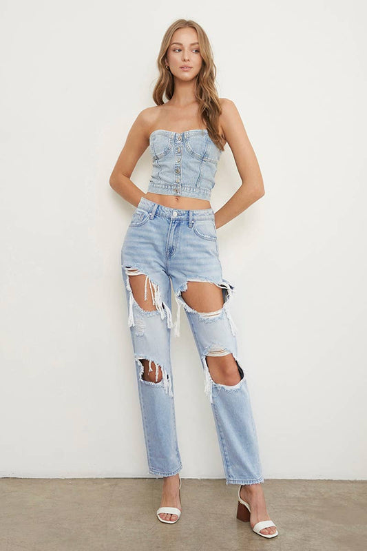 High Waist Ripped Baggy Jeans