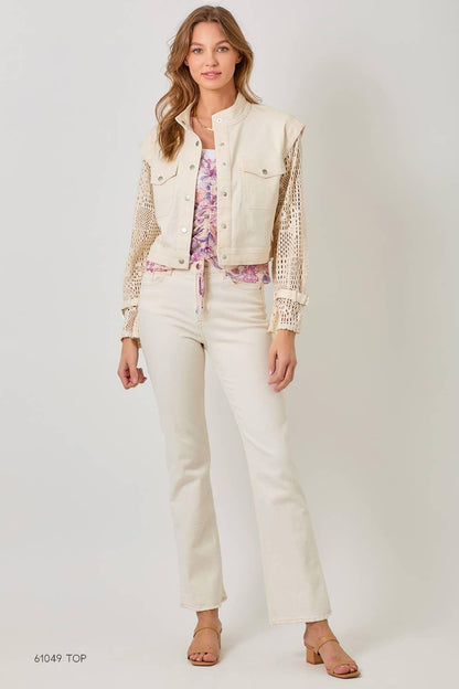 Crochet Sleeve Utility Jacket - Southern Sassy Boutique