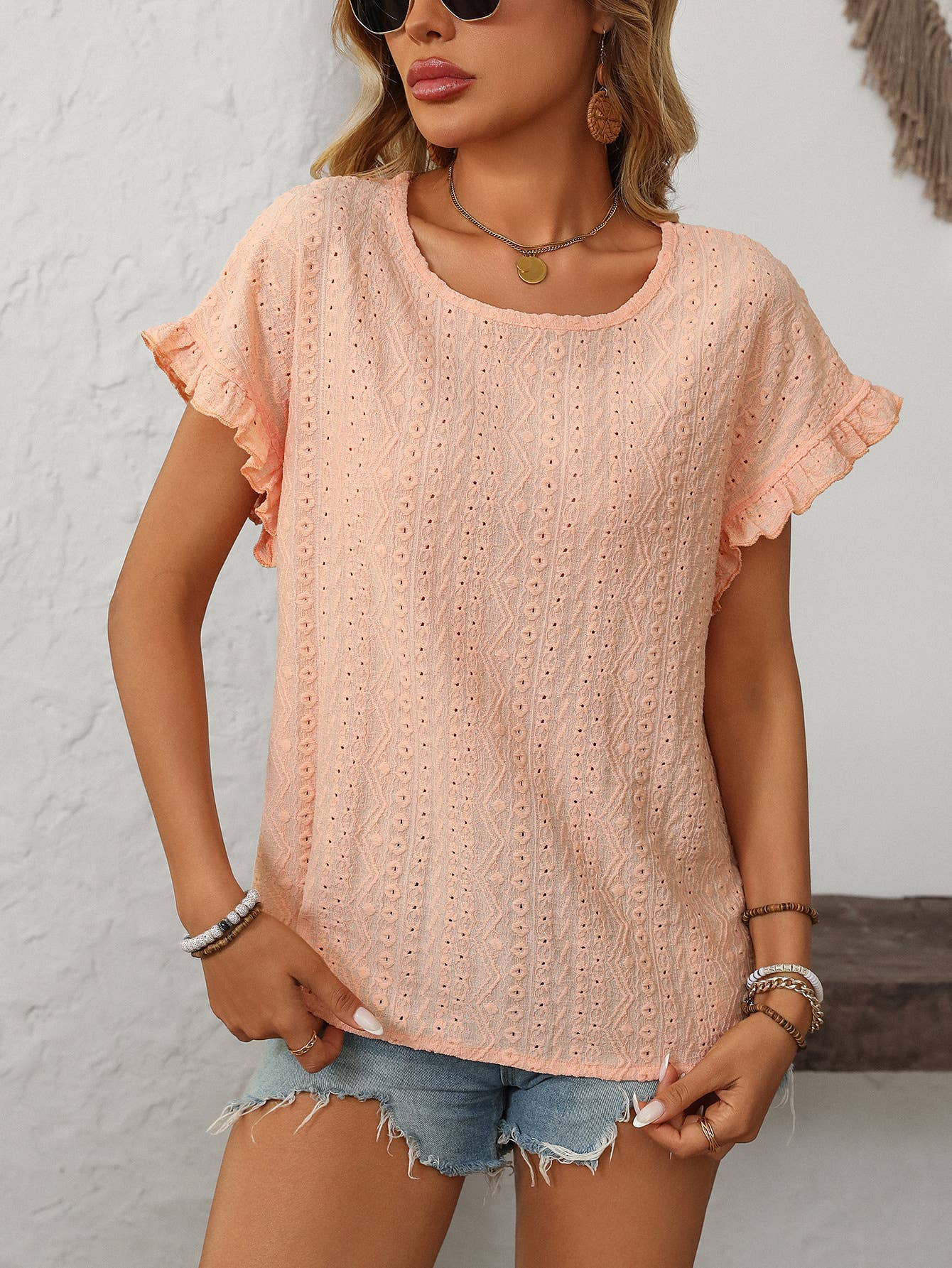 Eyelet Ruffle Short Sleeve Top