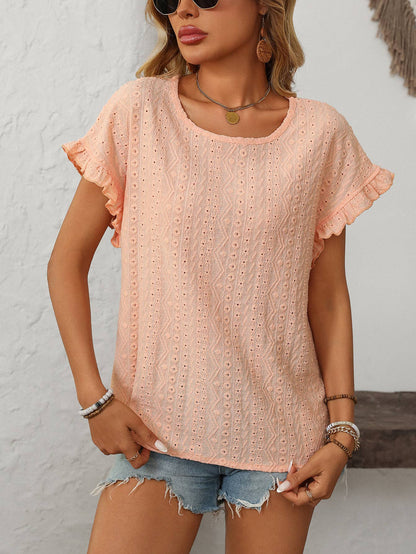 Eyelet Ruffle Short Sleeve Top