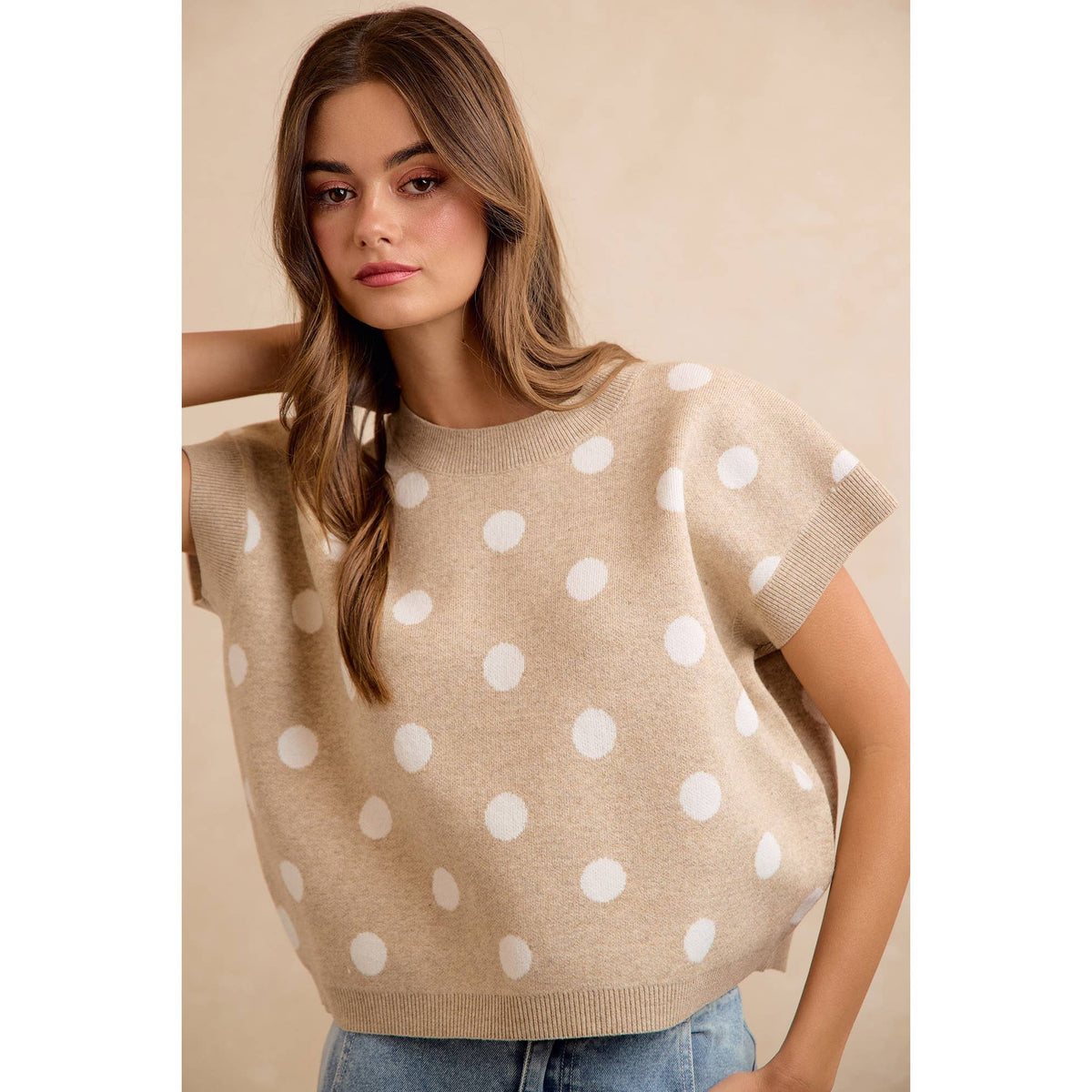 Polka Dot Knit Sleeveless Sweater