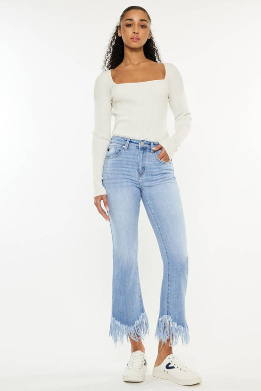 HIGH RISE CROP BOOTCUT DENIM PANTS-KC9354M - Southern Sassy Boutique