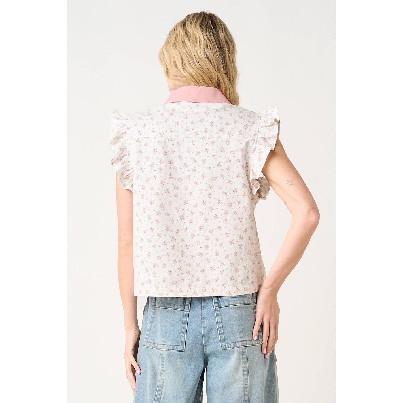 Floral Print with Ruffle sleeves Vest