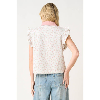 Floral Print with Ruffle sleeves Vest