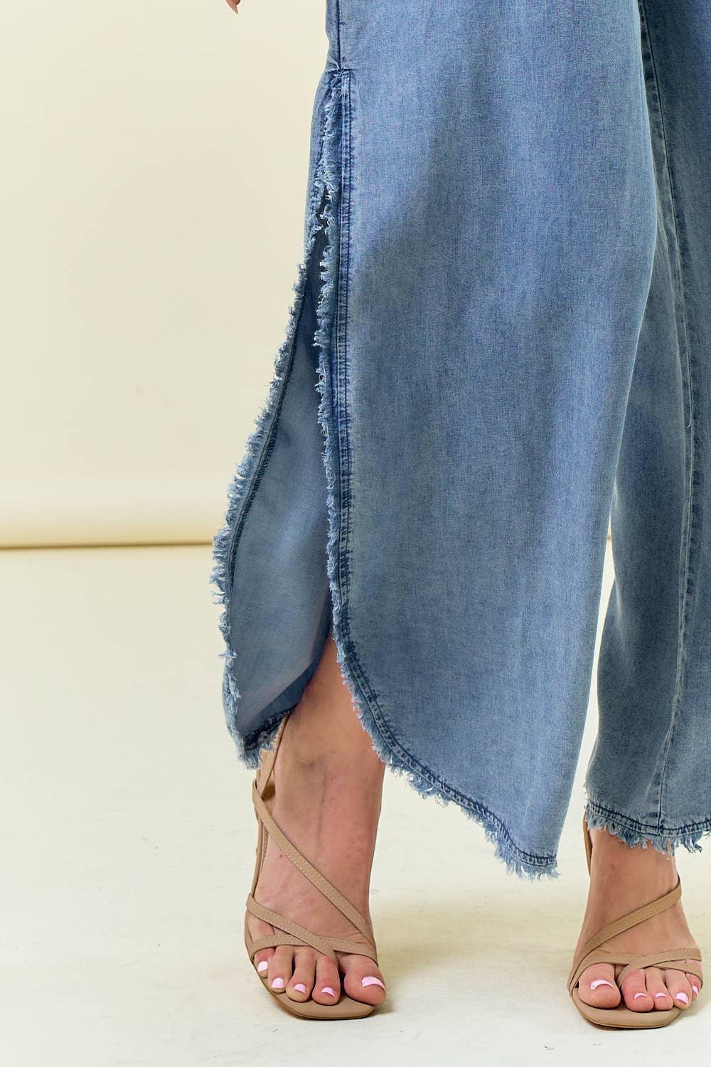 Smocked Strapless Jumpsuit W/Frayed detail - Southern Sassy Boutique