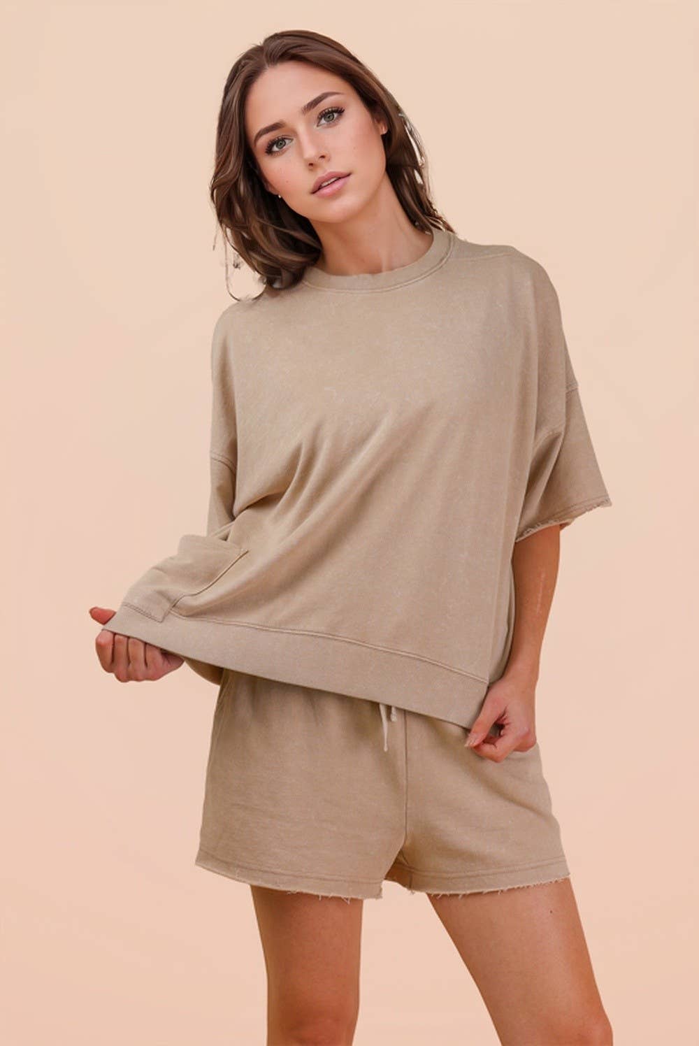 PLUS SIZE Mineral Washed Knit Casual Top & Shorts