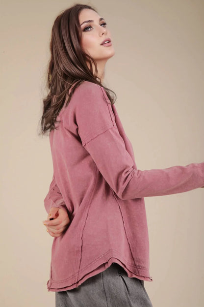 Mineral Washed Casual Knit Top - Southern Sassy Boutique