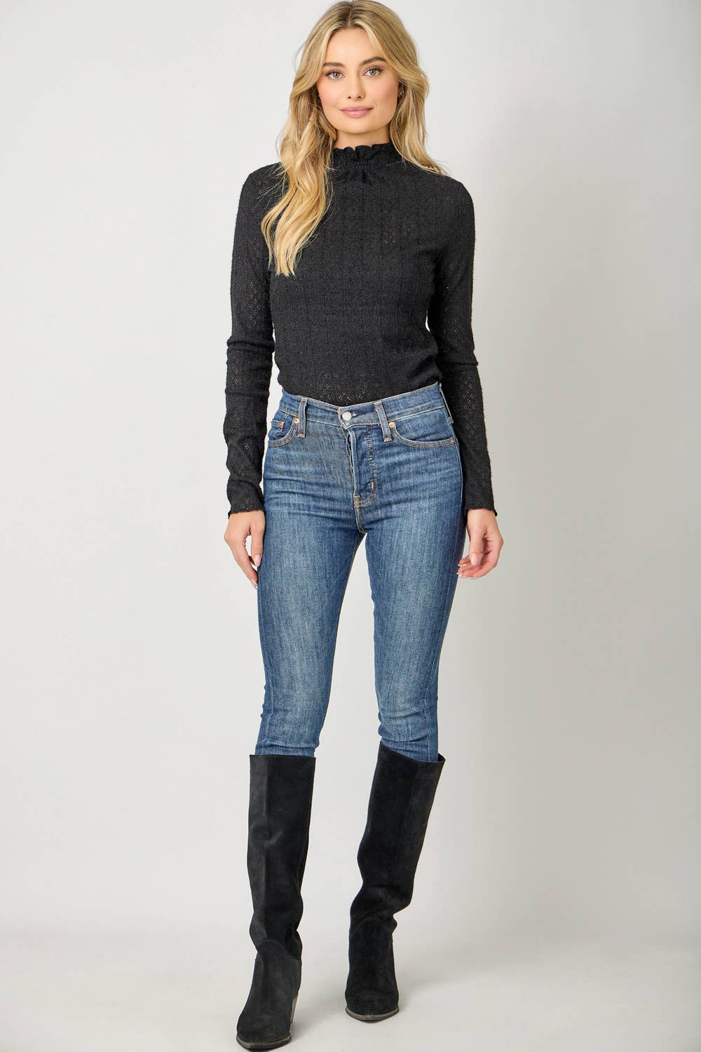 Lettuce Edge Detail Mock Neck Top