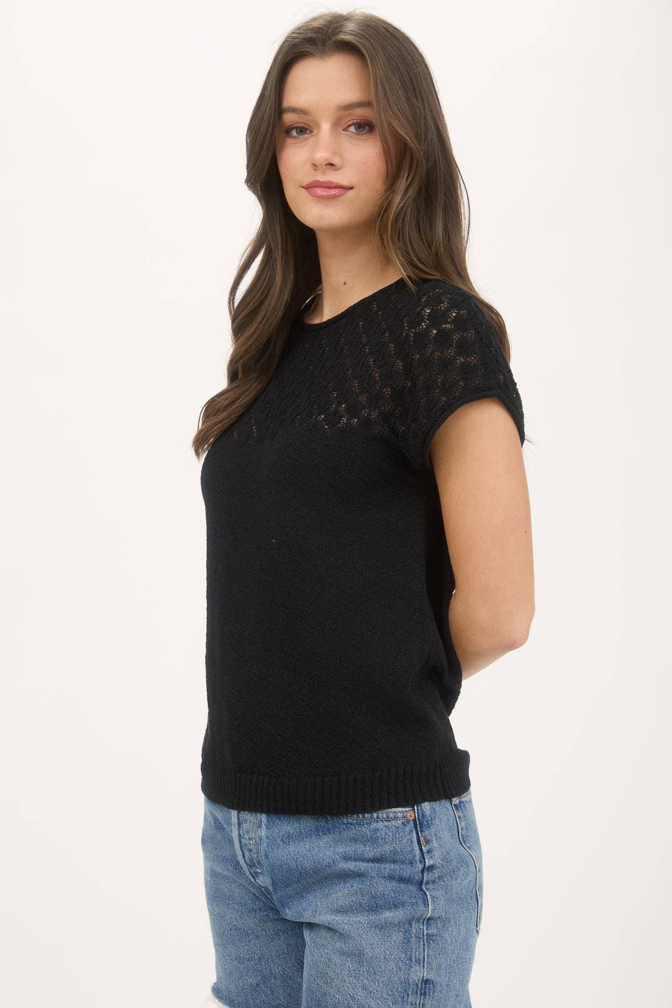 EYELET YOKE SWEATER KNIT TOP - Southern Sassy Boutique