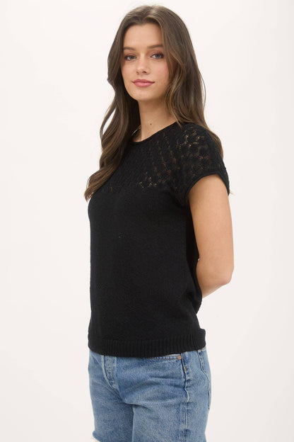EYELET YOKE SWEATER KNIT TOP - Southern Sassy Boutique