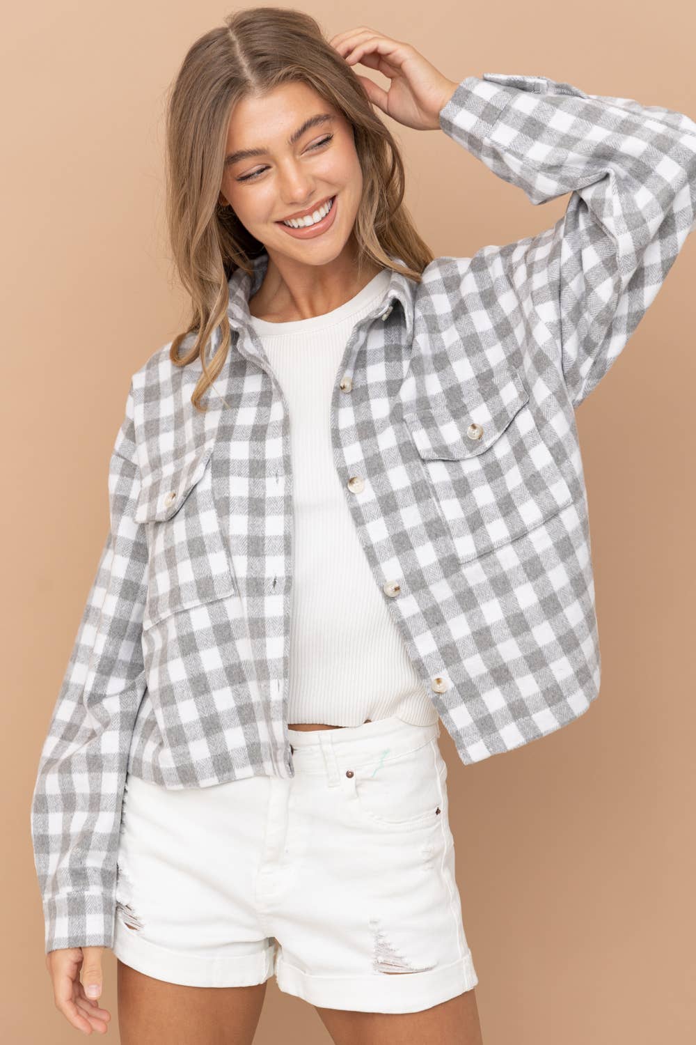 Yarn Dyed Brushed Crop Pocket Front Shirt Jacket