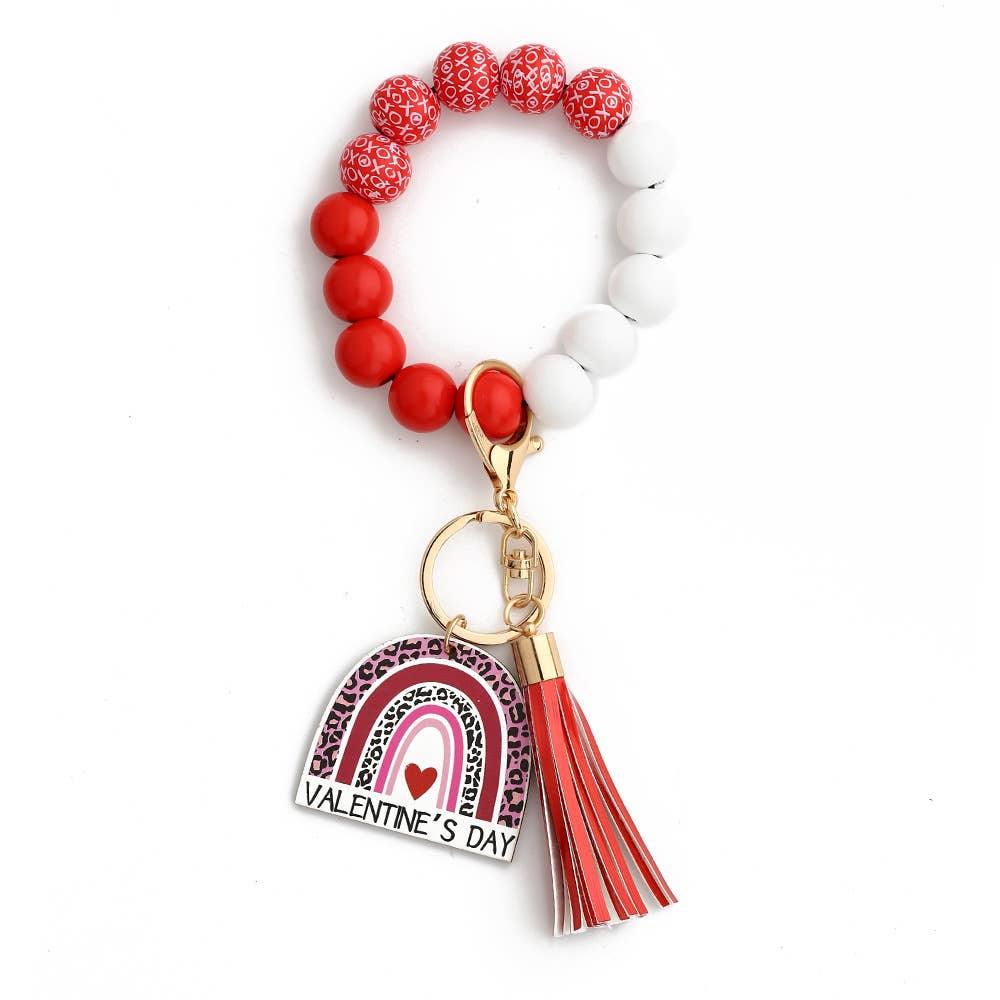 Valentine'S Day Love Bracelet Wooden Bead Keychain - Southern Sassy Boutique
