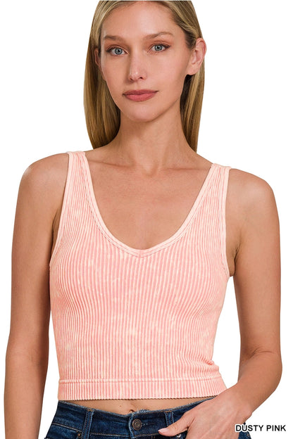 Washed Ribbed Cropped Seamless Bra Tank Top