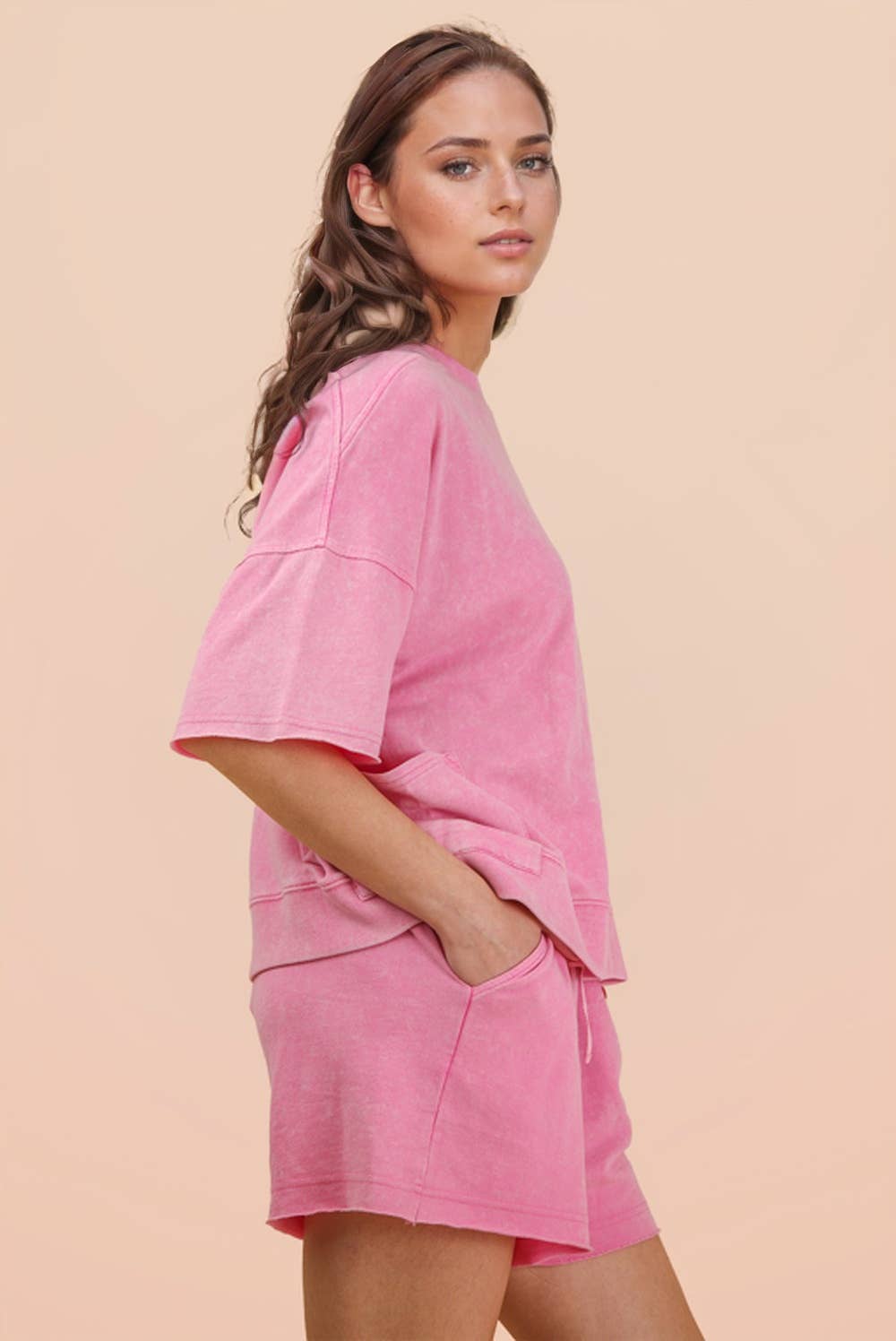 PLUS SIZE Mineral Washed Knit Casual Top & Shorts