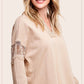 Embroidered Crochet V-neck Long Sleeve Top