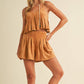 SUEDE PLEATED SLEEVELESS TOP AND SHORTS SET