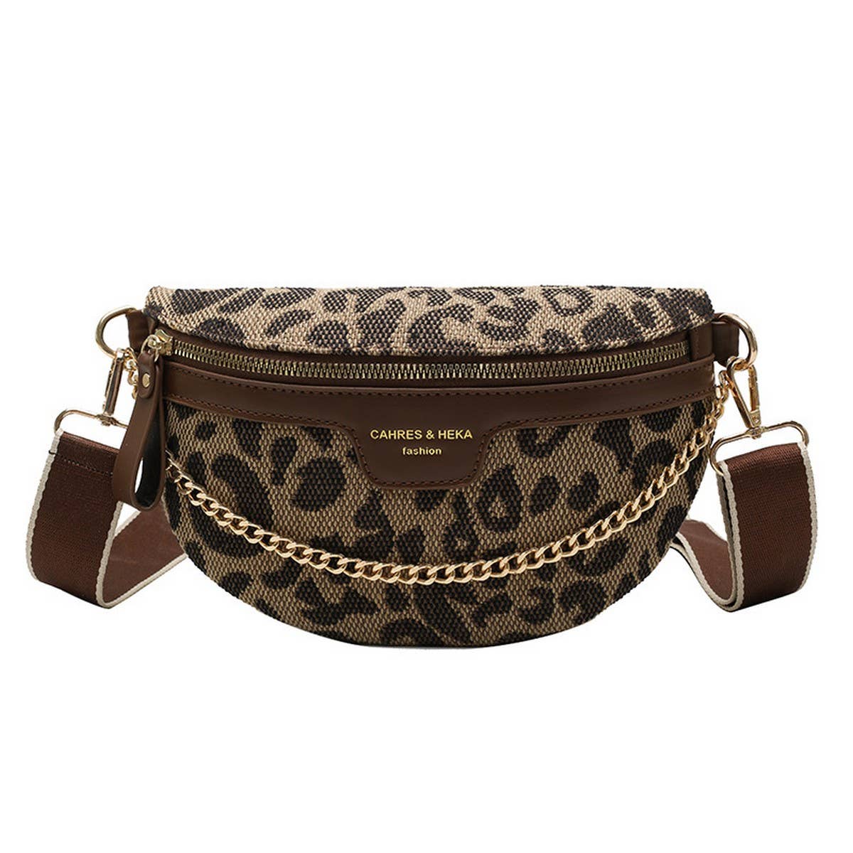 LEOPARD PRINT BLACK CHAIN STRAP FANNY BELT BAG_CWAB0923