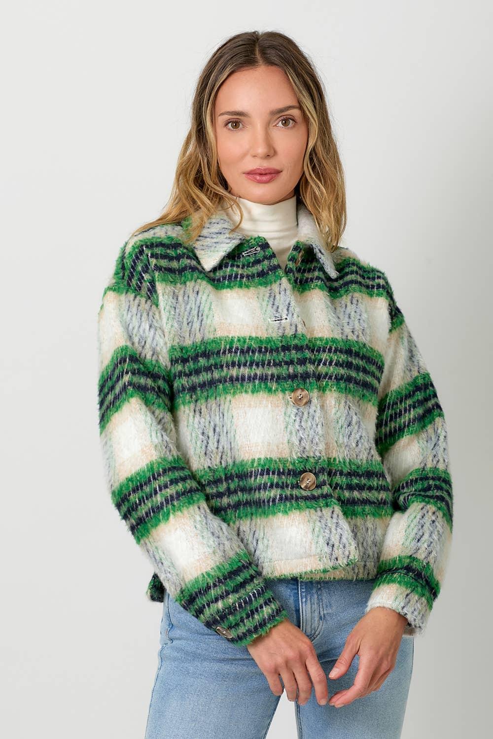 Plaid Printed Jacket - Southern Sassy Boutique