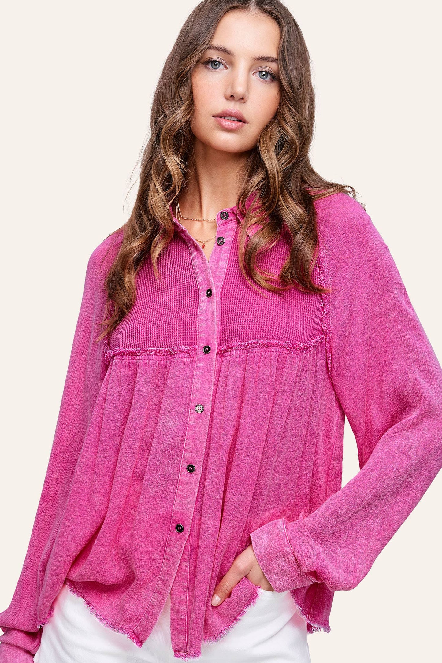 Soft Washed Button Down Waffle Textured Gauze Shirts
