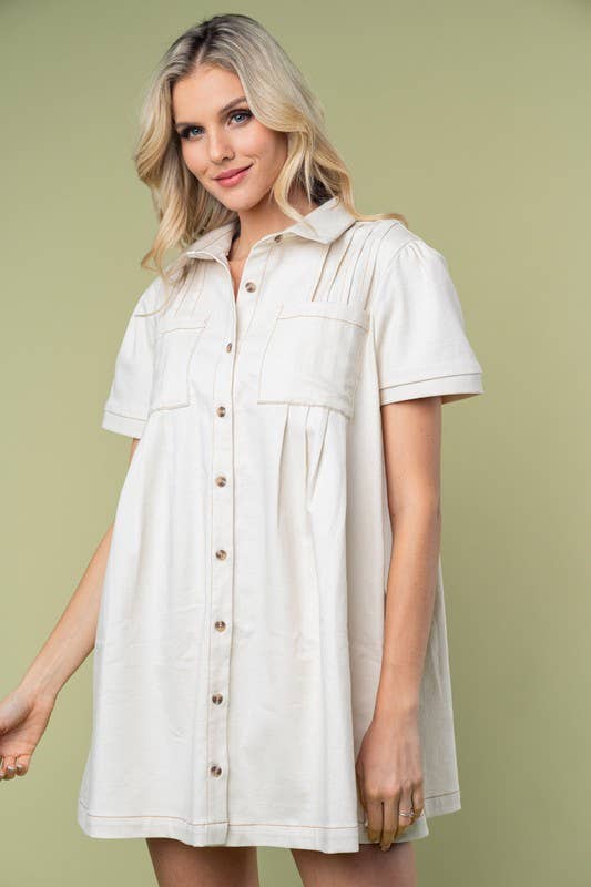 Short Sleeve Solid Denim Dress