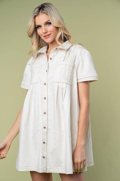 Short Sleeve Solid Denim Dress - Southern Sassy Boutique