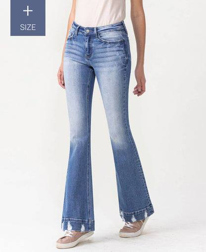 PLUS SIZE MID RISE TROUSER HEM FLARE JEANS - Southern Sassy Boutique