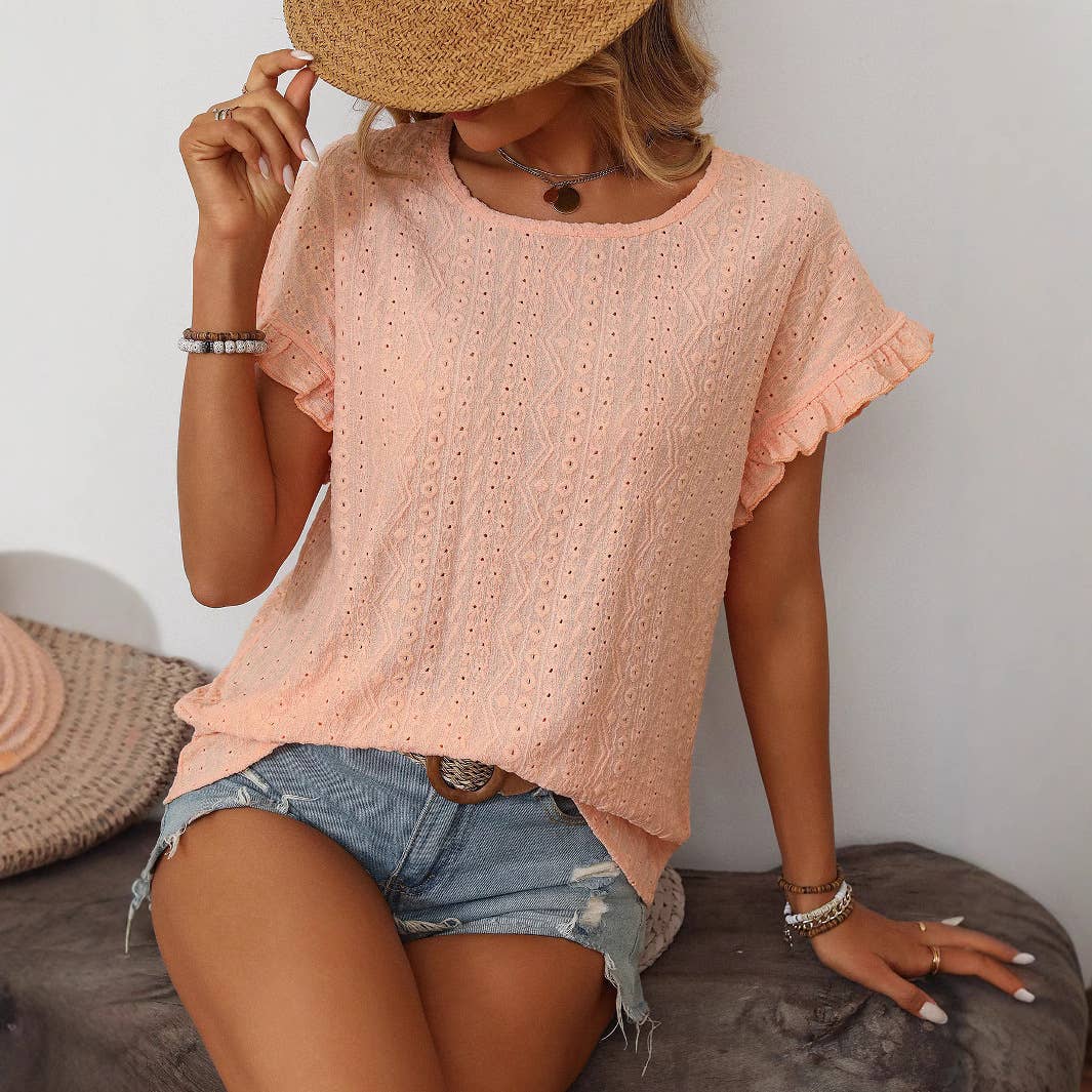 Eyelet Ruffle Short Sleeve Top