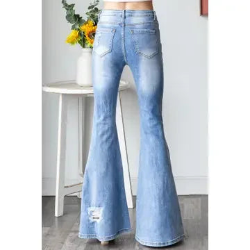 Stretchy Flare Studded Denim - Southern Sassy Boutique