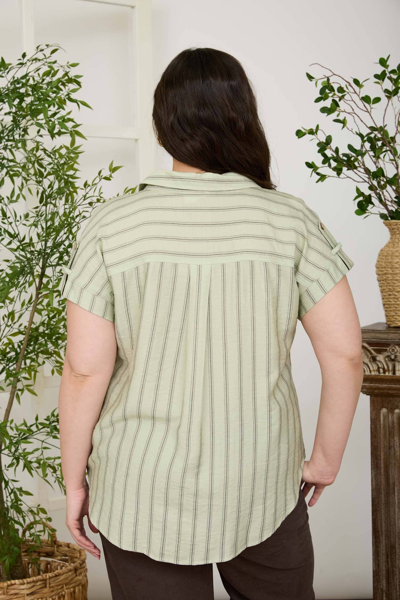 PLUS STRIPE TAB DETAIL COLLARED BUTTON DOWN SHIRT
