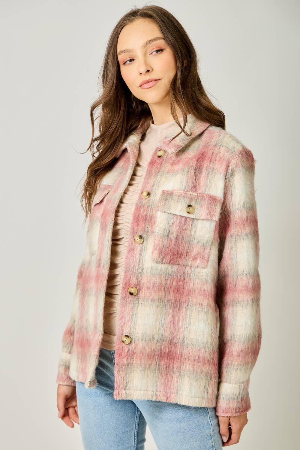 Button Down Plaid Fur Jacket - Southern Sassy Boutique